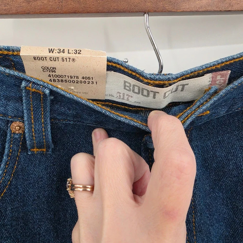 NEW Y2K Levis 517 Bootcut Jeans Mens 34x32 Dark Blue Wash Slim Fit Deadstock NWT